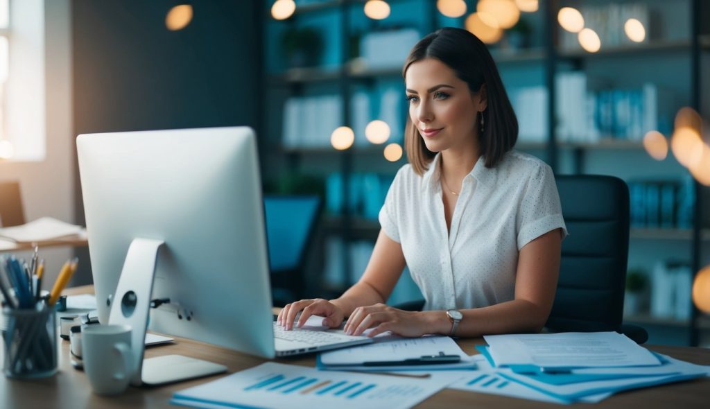 A professional ghost writer for business working on a project for a client on her computer.