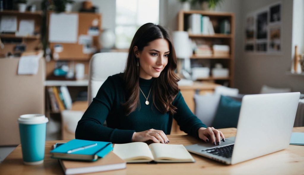 A B2B content writer holding a video chat with a client answering FAQs about business to business content creation.