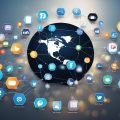 Various content distribution channels depicted as a network of interconnected platforms, including social media, websites, email, and print media