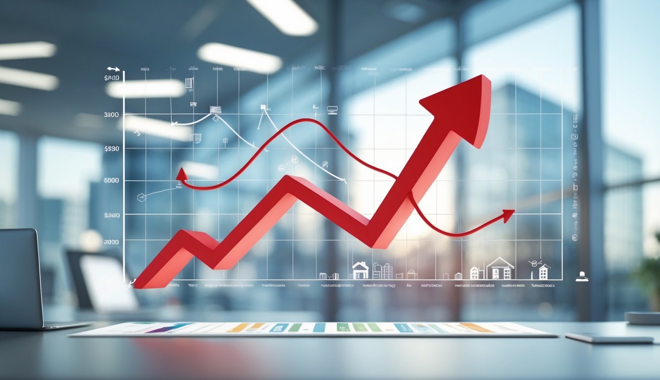 An arrow on a chart spiraling out of control signifying the importance of staying on top of the real estate content creation trends.