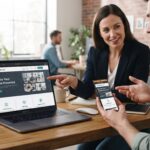 How to Plan a Real Estate WordPress Website That Works Business owner reviewing mobile and desktop WordPress layouts with a website designer real estate WordPress website