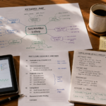 Stop Guessing and Write SEO Content That Ranks Editorial desk with keyword map, page outline, and search results planning notes