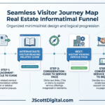 Building Lead Generation Into a Real Estate Website A clean, professional visitor journey map illustrating a seamless flow from a real estate article to a related guide, followed by a service page, and concluding at a project inquiry.