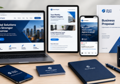 An array of digital screens and mobile devices showcasing a cohesive brand identity.