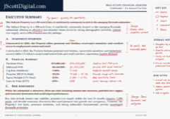 Redlined real estate finance draft with notes on tone, clarity, risk, and reader trust